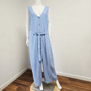 Carve Designs Bonfire Jumpsuit XL Womens Chambray Sleeveless Belted Linen Blend